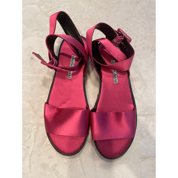CHARLES DAVID Shimmy Satin Sandals 5.5 Ankle Strap Studs Berry Pink Fuchsia $169 - Picture 2 of 8